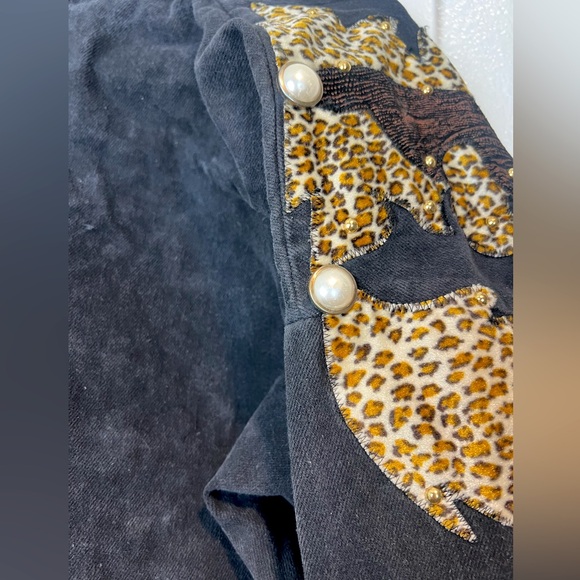 Vintage 80s black velvet jacket with leopard print - Picture 4 of 4